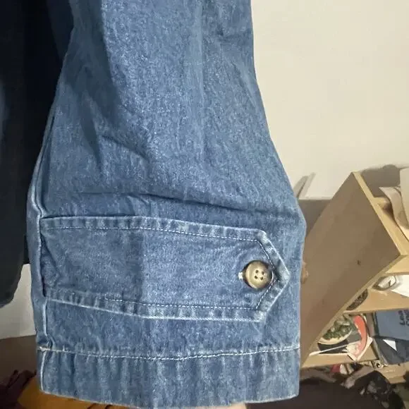 Vintage Denim & Co Duffle Chore Coat Womens 2XL Hooded 90s Long Blue Denim Togs - Picture 4 of 15